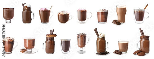 Wallpaper Mural Set of sweet hot chocolate on white background Torontodigital.ca