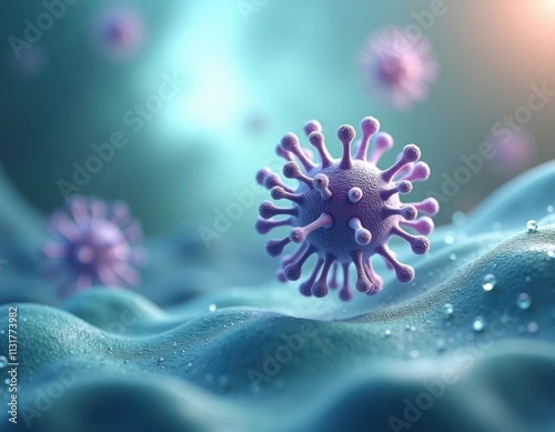 3D illustration shows virus cell in immune system. Virus attacks body cells. Microbiology biology research. Detailed structure. Scientific illustration. Medical study. Health care concept. Virus photo