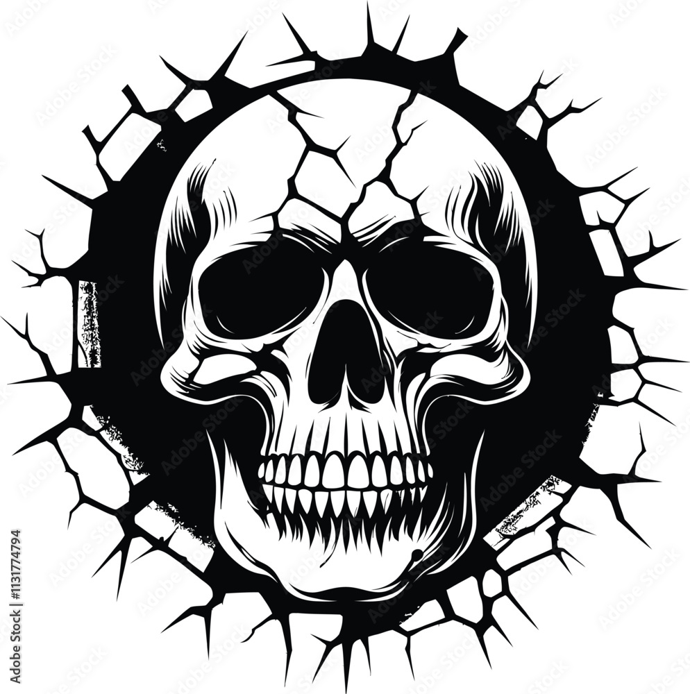 Obraz premium Scary Skull On Crack Wall