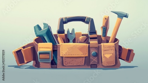 Cartoon illustration of a tool belt with various tools.