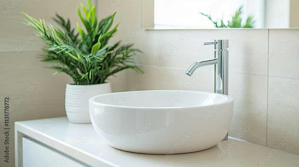 Fototapeta premium Sleek Minimalist Bathroom with Bright Aesthetic