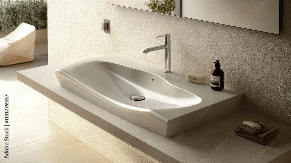 Fototapeta premium Sleek White Sink in Modern Bathroom Setting