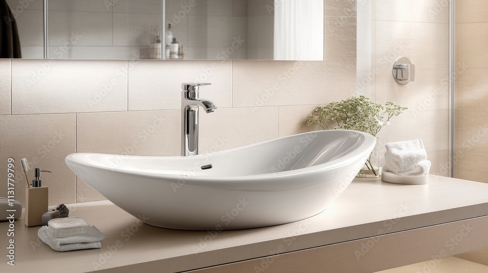 Fototapeta premium Modern Bathroom Sink in Contemporary Office Setting