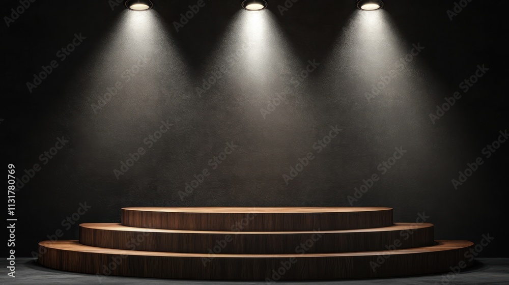 Obraz premium Dark, wooden podium with spotlights.