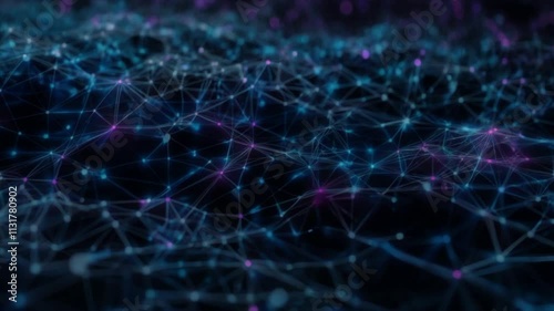 Interconnected Glowing Neural Network Nodes with Electric Blue and Purple Patterns

