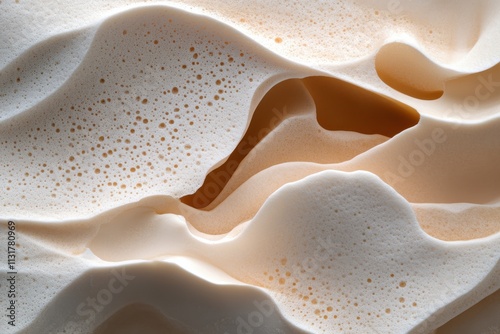 A detailed abstraction of layers in a foam and tan beverage, presenting a rich visual narrative that emphasizes creativity and texture in beverage presentation and art. photo