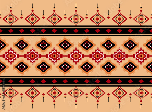 Geometric ethnic oriental seamless pattern traditional Design for background,carpet,wallpaper.clothing,wrapping,Batik fabric,Vector illustration.embroidery style - Sadu, sadou, sadow or sado