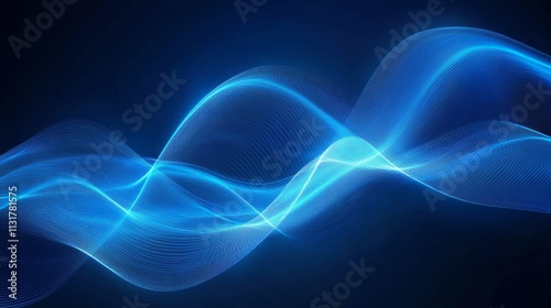 Attract Blue Line Movement, Abstract Wave Line, Light Technology Background, Copy Space 