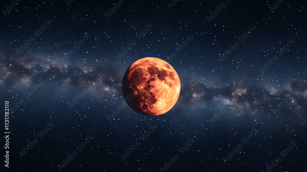 Fototapeta premium Full moon in night starry sky. Starry. Illustration