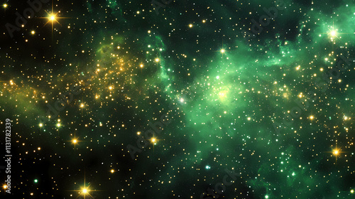 Green starry night sky wide angle view background for banner with copy space. Starry. Illustration