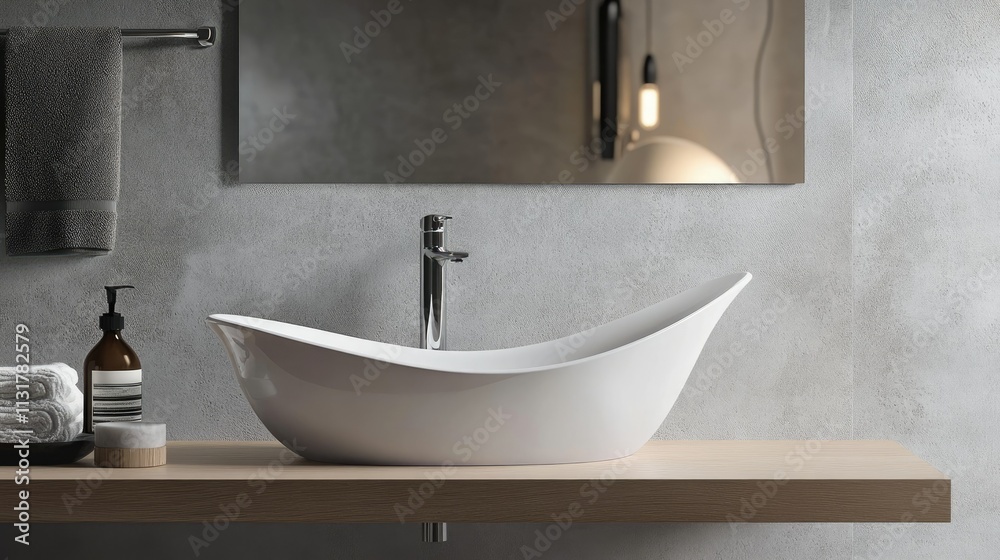 Fototapeta premium Modern White Sink in Elegant Bathroom Setting