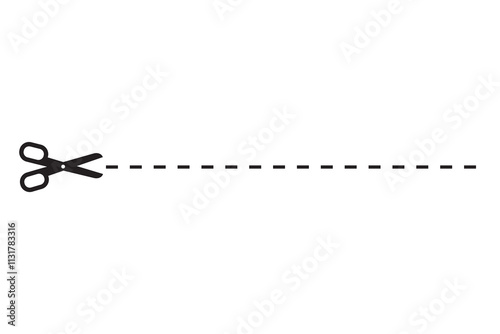 Scissors cutting line. Dashed line symbol. Simple cutting vector. Black and white.
