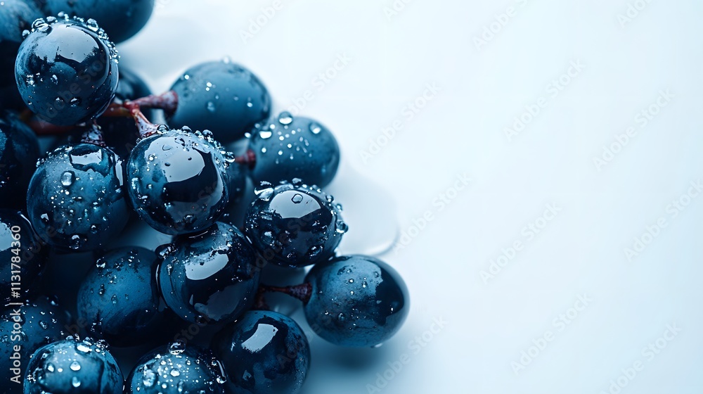Fototapeta premium Dark Blue Grapes Covered In Water Droplets