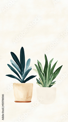 Wallpaper Mural Elegant Watercolor of Lush Houseplants in Ceramic Pots for Sophisticated Interiors Torontodigital.ca
