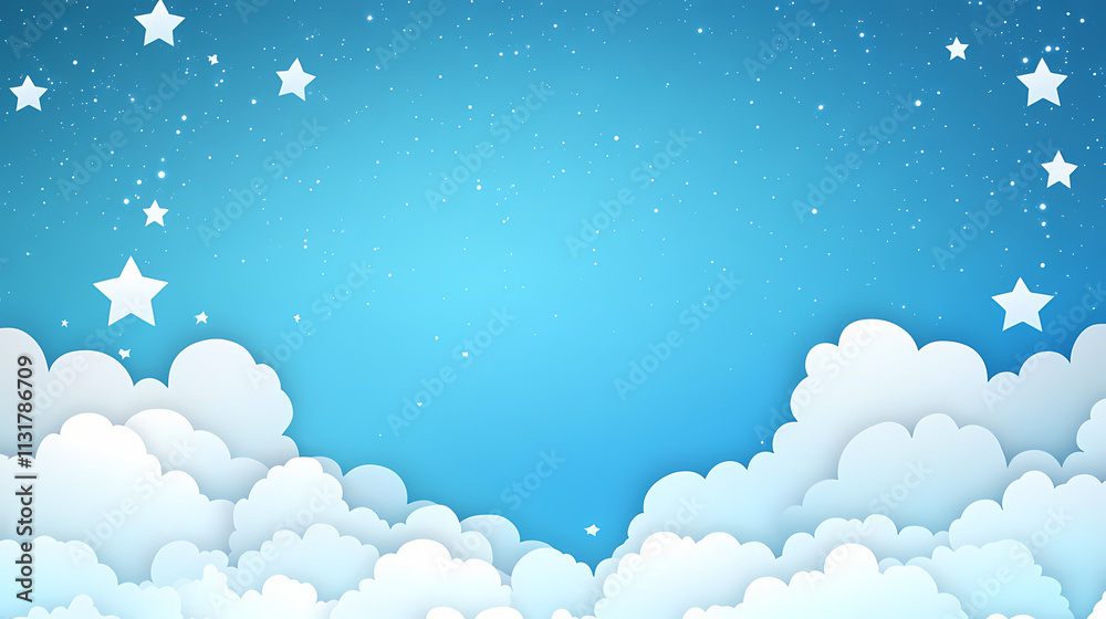 Fototapeta premium Abstract blue starry background with clouds. creative banner illustration. copy space for text. Starry. Illustration