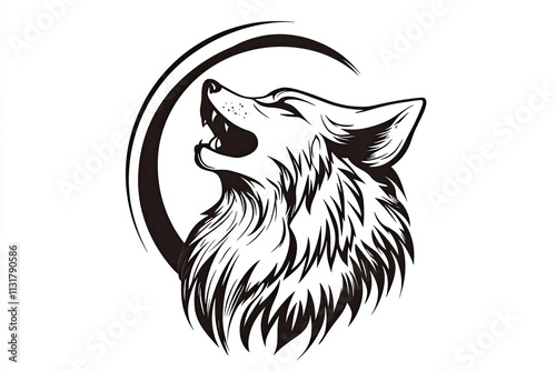 Stylized Wolf Howling at the Moon Design photo