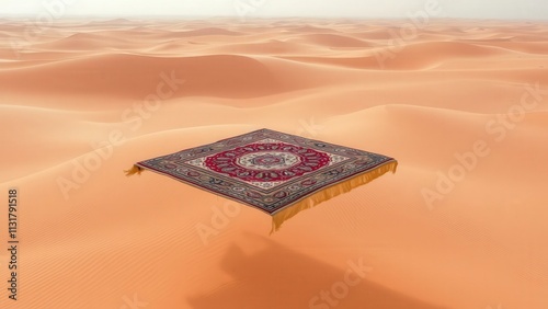 Magical Flying Carpet Over Desert Sands - Perfect for Fantasy, Adventure, and Travel Themes photo