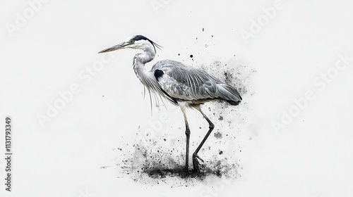 Grey Heron Bird Standing In Water Splash photo