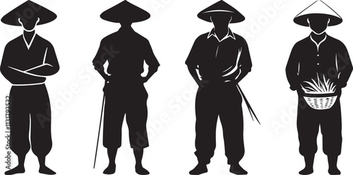 Silhouette of an asian farmer vector silhouette