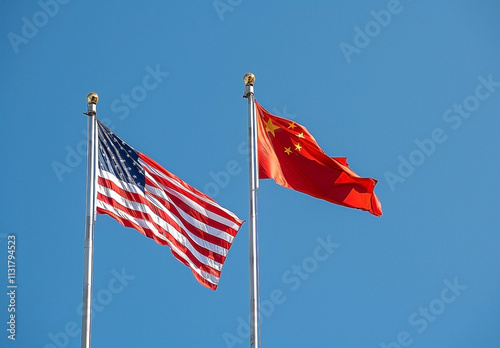 Flags of China and America Flying Together – Diplomatic and Economic Ties