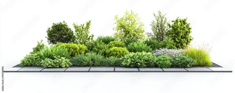 Fototapeta premium Serene Urban Oasis: Vibrant Green Eco-Garden in 3D, Community Space Concept, Isolated on White Background