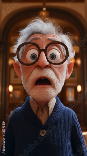 Astonished Elderly Gentleman in a Classic Cardigan  A 3D Rendered Portrait