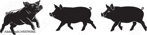 Silhouette of a pig in running action vector silhouette