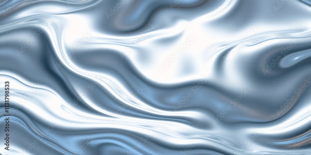 Obraz premium Abstract Silver Fluid Waves: Glossy Metallic Surface with Dynamic Flow Patterns