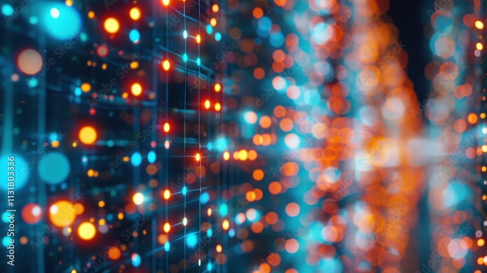Obraz premium Complex data streams flowing through a futuristic network visualization, creating a dynamic and interconnected digital landscape representing the power of information technology