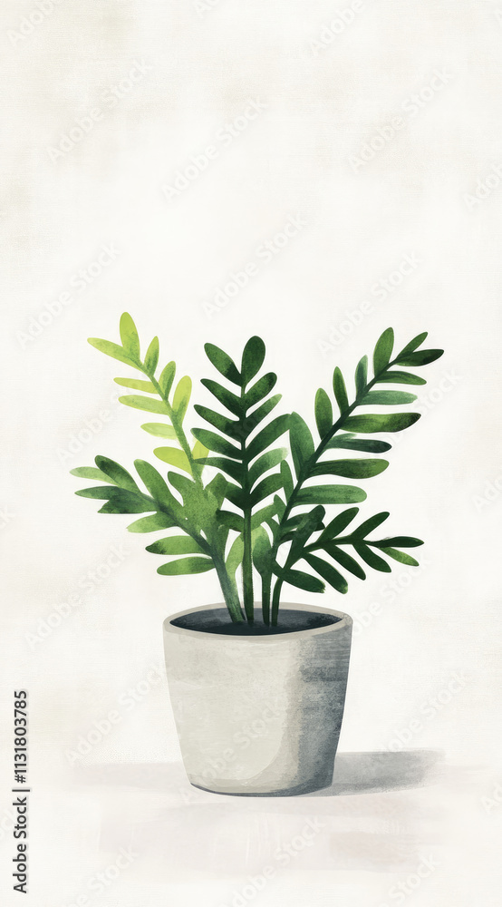 Fototapeta premium Lush Potted Ferns in Muted Tones A Serene Watercolor Painting for Peaceful Spaces