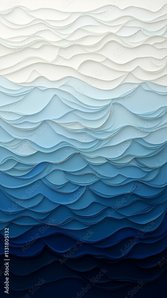 Fototapeta premium Abstract layered waves in gradient blue tones create a soothing visual effect.