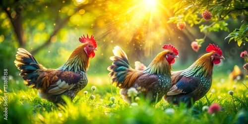 Stunning Long Exposure Photography of Sebright Bantam Chickens - Miniature Chickens, Colorful Feathers, Poultry Photography photo