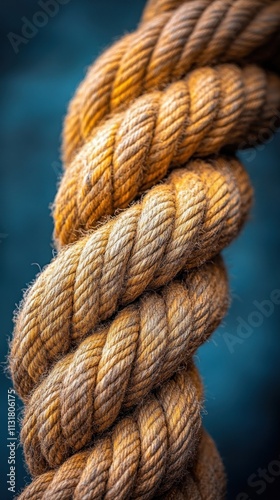 Close-up of a thick, coiled, weathered rope. photo