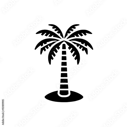 Palm Tree Icon: A simple yet evocative silhouette of a palm tree, symbolizing paradise, relaxation, and tropical getaways. Perfect for travel, tourism, and summer-themed designs. 