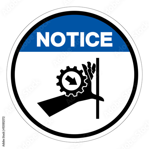 Notice Hand Entanglement Gear Crusher Symbol Sign, Vector Illustration, Isolate On White Background Label. EPS10