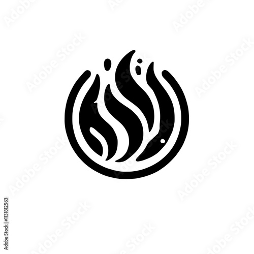 Abstract Black and White Circle Logo: A minimalist design, featuring a circular frame enclosing flowing waves, symbolizing motion, energy, and connection.