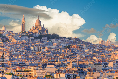 Photography Sacred Heart of Montmartre located on the top of Montmartre hill in Paris, Franc
