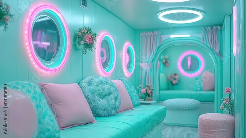 Futuristic Mint Green Modular Home Interior Design