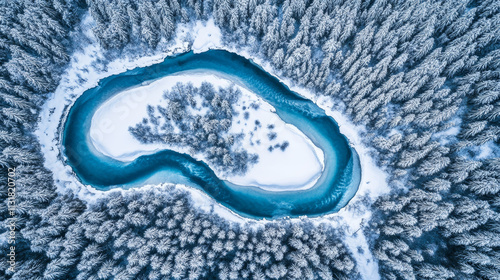 In winter, the road is covered with snow, and the trees on both sides are covered with frost. The road winds and stretches, the air is cold and fresh, the sky is gray and blue, and the scenery is quie photo