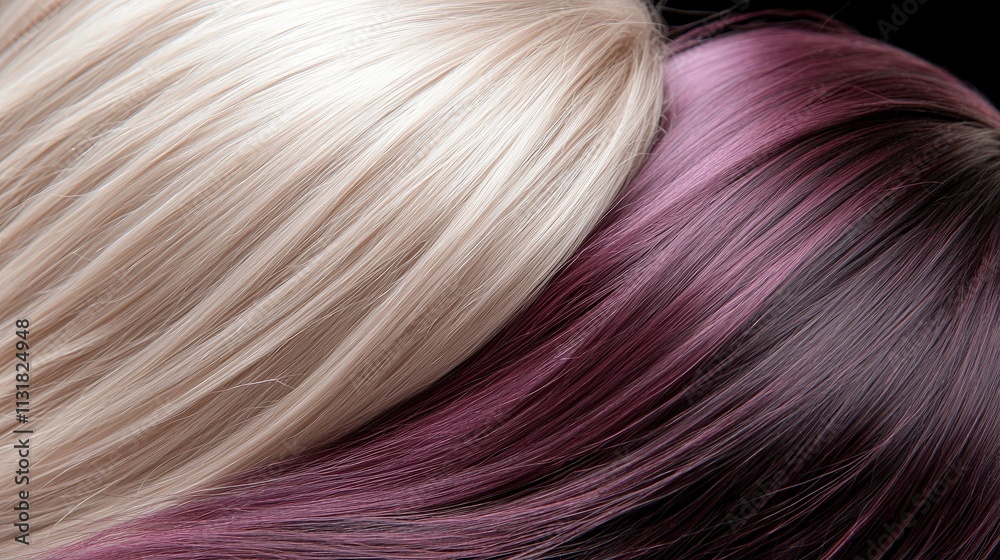 Naklejka premium Blonde and Purple Hair Close up Texture Style Beauty Fashion Salon Hair Extensions