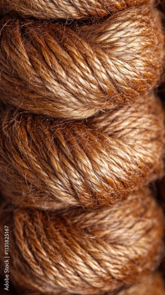 Fototapeta premium Close-up of tightly wound brown yarn.
