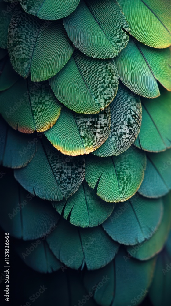 Obraz premium Close-up of vibrant green bird feathers overlapping.
