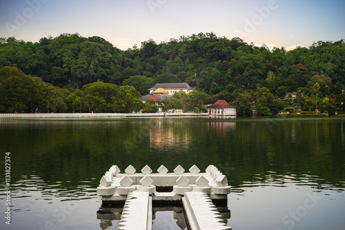 Temple of the Sacred Tooth Relic by kandy lake in sri lanka photo