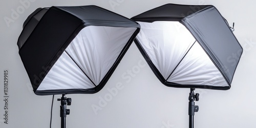 Large softbox studio lights used in a portrait session for flattering illumination photo