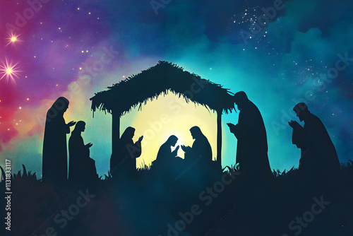 Celebrating a serene night under the stars, figures gather in reverence, illuminating the spirit of togetherness and joy in a sacred moment photo