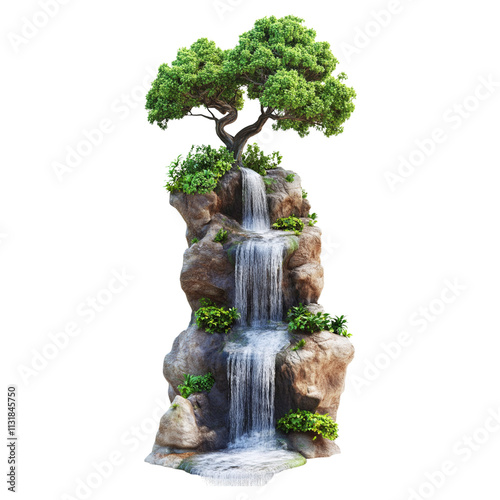 beautiful waterfall cascading down rocks, surrounded by lush greenery