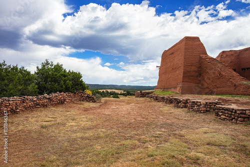Pecos Pueblo Historic National Monument adobe ruins of Pecos Pueblo Catholic Mission New Mexico, USA
