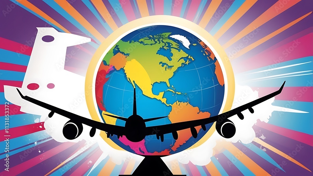 Fototapeta premium Airplane Soaring Over A Colorful World Globe