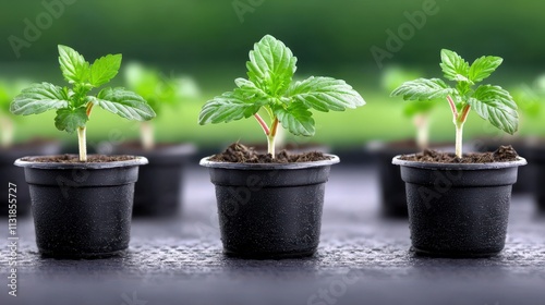 Young Plants in Pots  Sprout  Seedling  Growth  Gardening  Botany  Agriculture  Horticultu photo