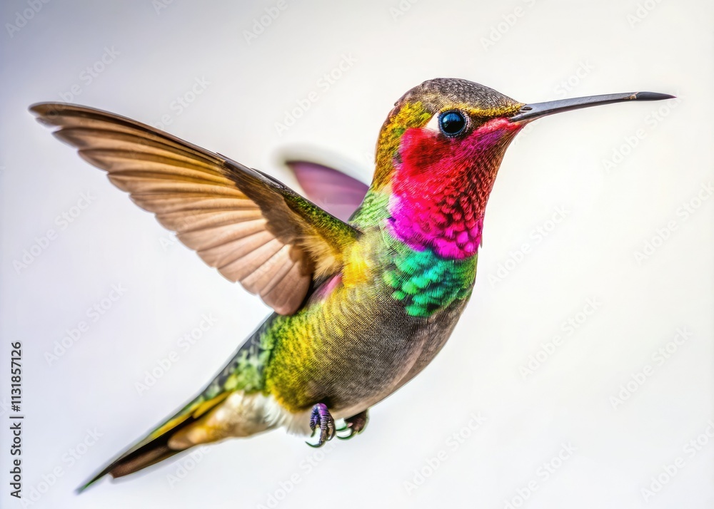 Fototapeta premium Hummingbird in Low Light: Isolated Elegance on White Background